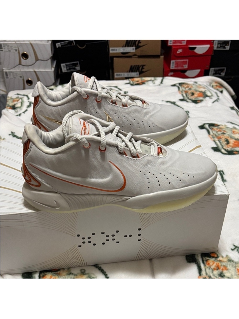 Nike LeBron James 21 Men’s Light Gray Sneakers with Orange Detailing - Picture 2 of 7